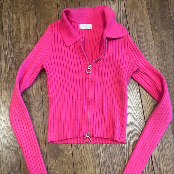 Altar'd State Fuchsia Ribbed Cardigan - Picture 1 of 3